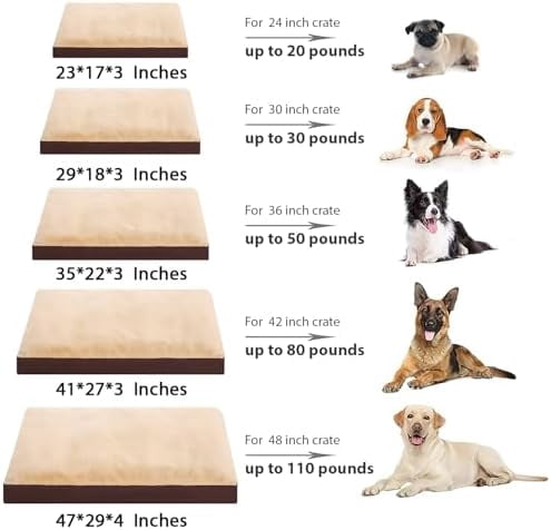 Dog Crate Bed Waterproof Deluxe Plush Dog Beds with Removable Washable Cover Anti-Slip Bottom Pet Sleeping Mattress for Large, Medium, Jumbo, Small Dogs, 29 x 18 inch, Brown