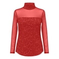 thumbnail image 5 of Arlun Sparkly Sequin Mesh Splicing Neck Tops for Women Long Sleeve Sheer See Through T-Shirts Lightweight Soft Comfy Fashion Solid Color Carnival Festival Outfits Red XL, 5 of 5
