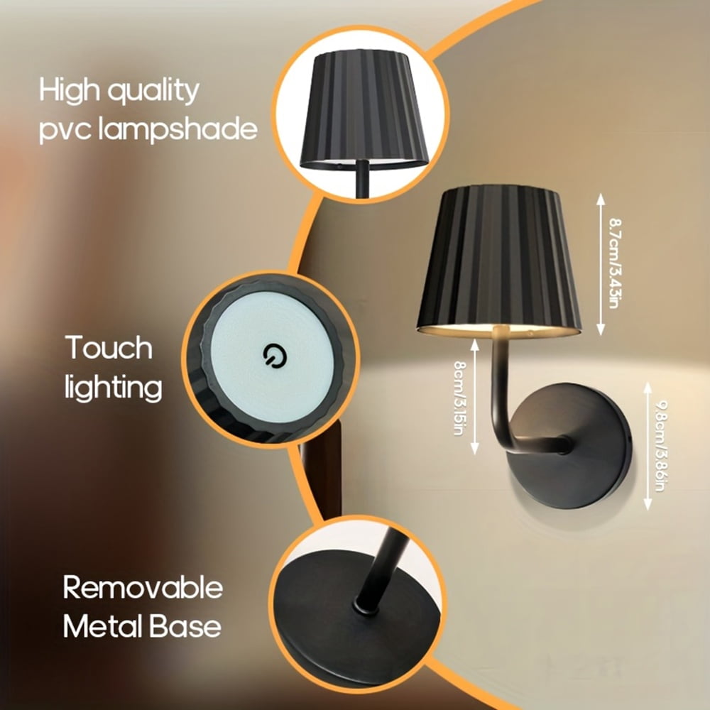 Jercoda 2 Pack Wireless Wall Sconces with Remote Control, 2000mAh Rechargeable Arm Wall Lights with Touch Control, Black Metal Wall Lamps for Bedroom Living Room, Set of 2