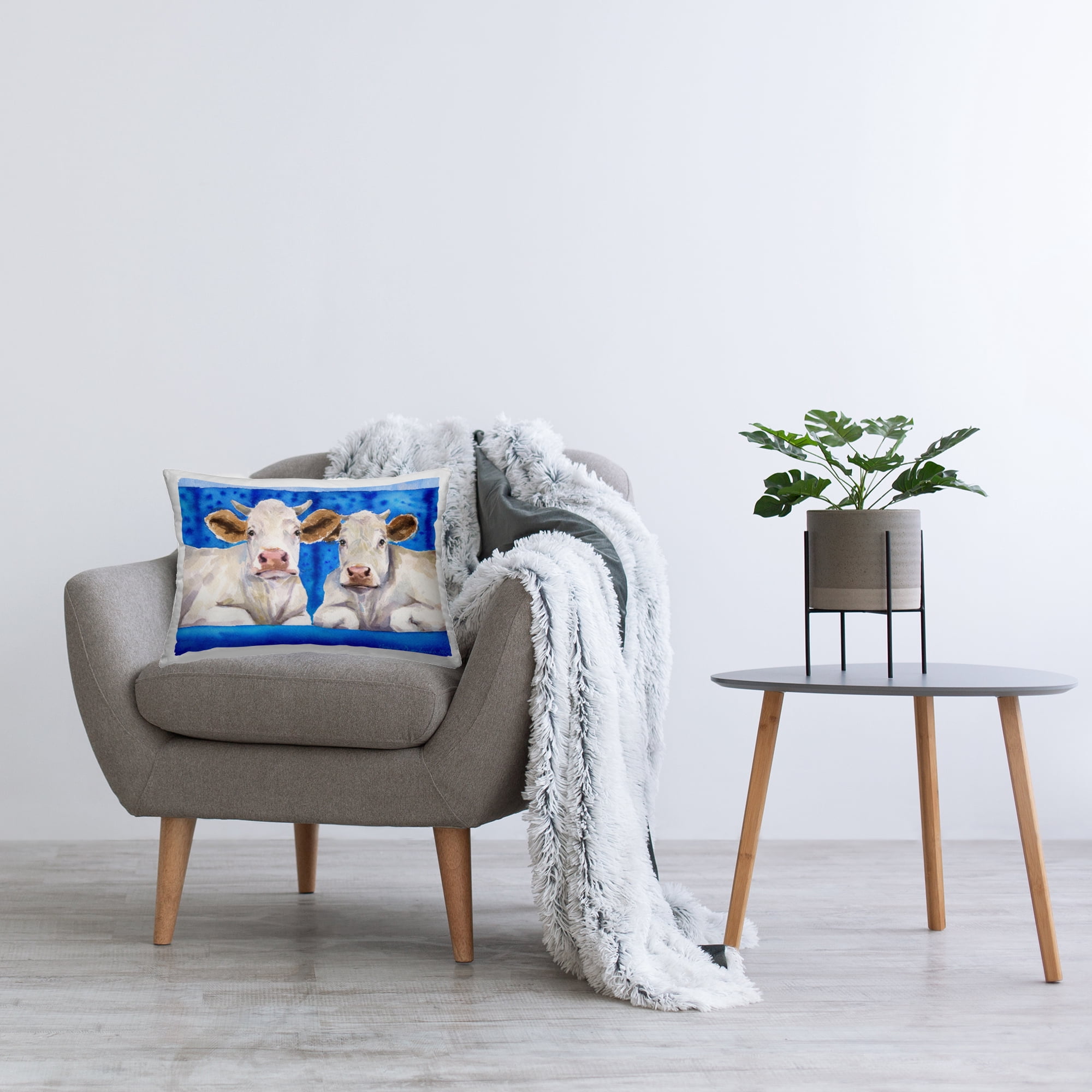 Stupell Industries White Cows on Blue Sofa Decorative Printed Throw Pillow, design by George Dyachenko