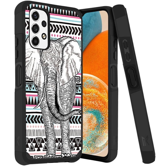 ANJ  Rugged Dual Layered Shockproof Slim Hybrid Case   Tempered Glass Cover Compatible with Samsung Galaxy A23 5G - Tribal Elephant