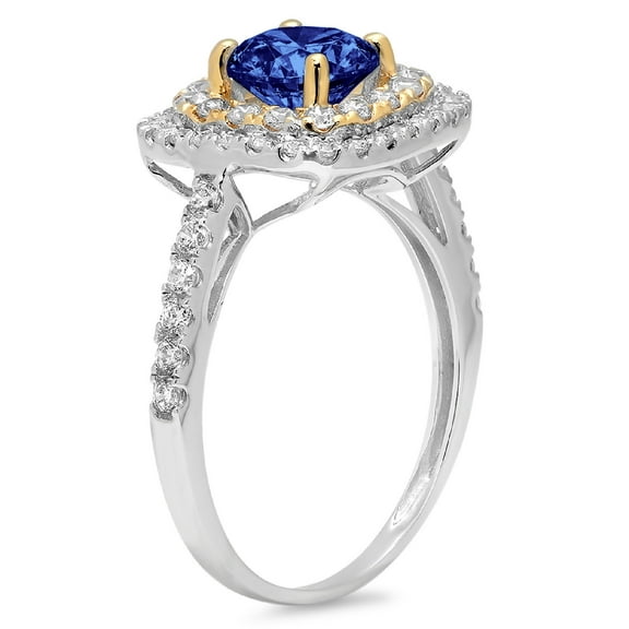 1.615 ct Round Cut Simulated Tanzanite Halo Engagement Ring for Women in 18K White/Yellow Gold