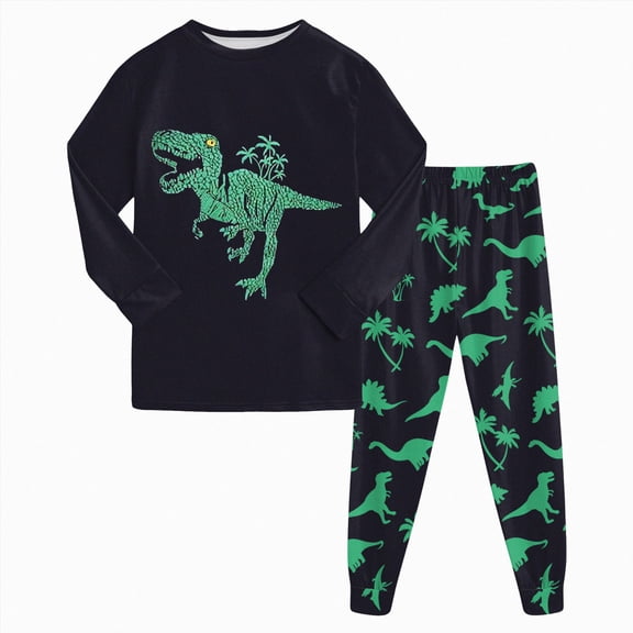 Gubotare Boys Pajamas 100% Cotton Toddler Clothes Set Planet Dinosaur Long Sleeve Sleepwear 2 Piece Kids Pjs Green for Size 8-9 Years