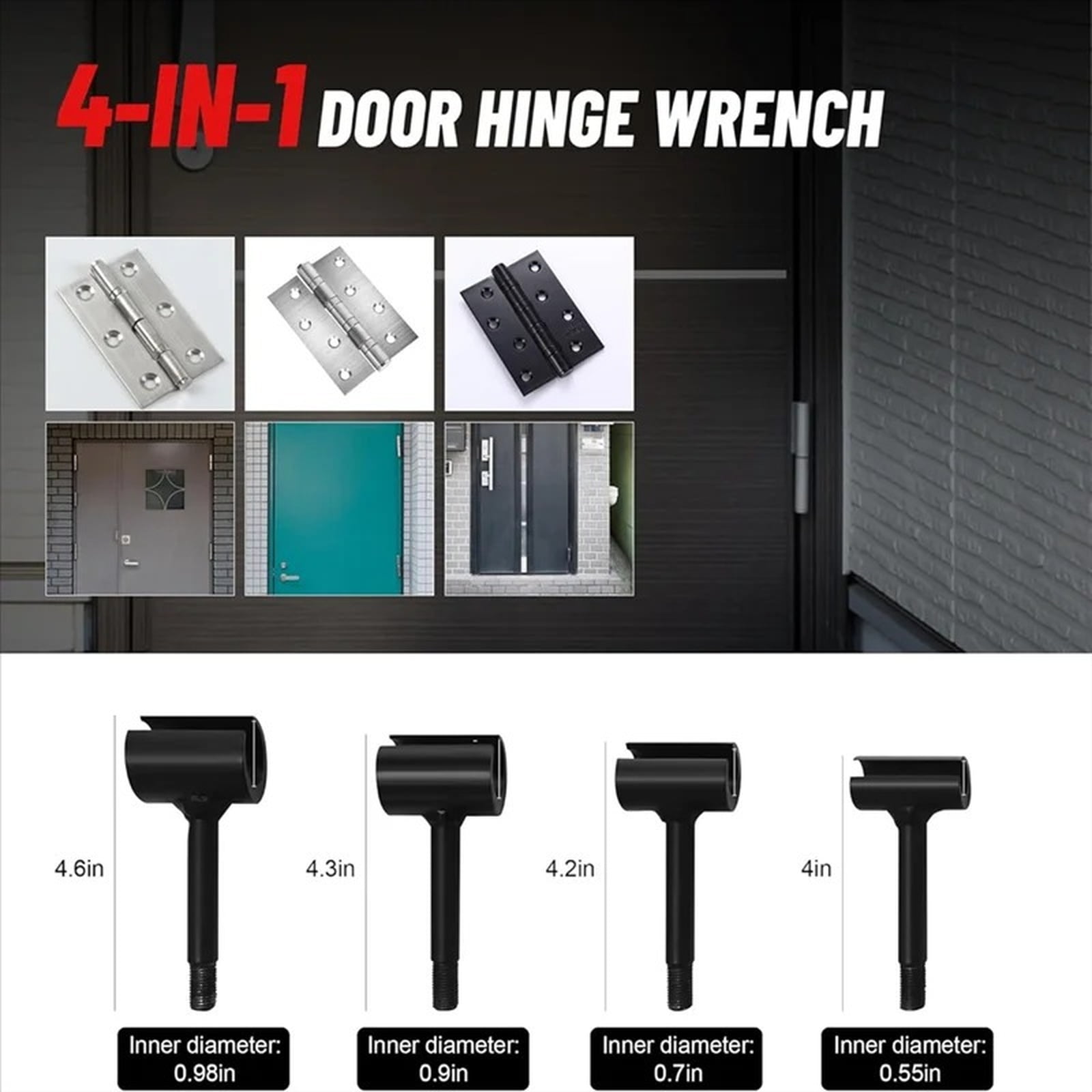 Hinge Adjustment Wrench Tool, 4 in 1 Multi Function Wrench for Door Hinge Repair, Heavy Duty Adjustable Wrench Tool for Home Door Installation Maintenance