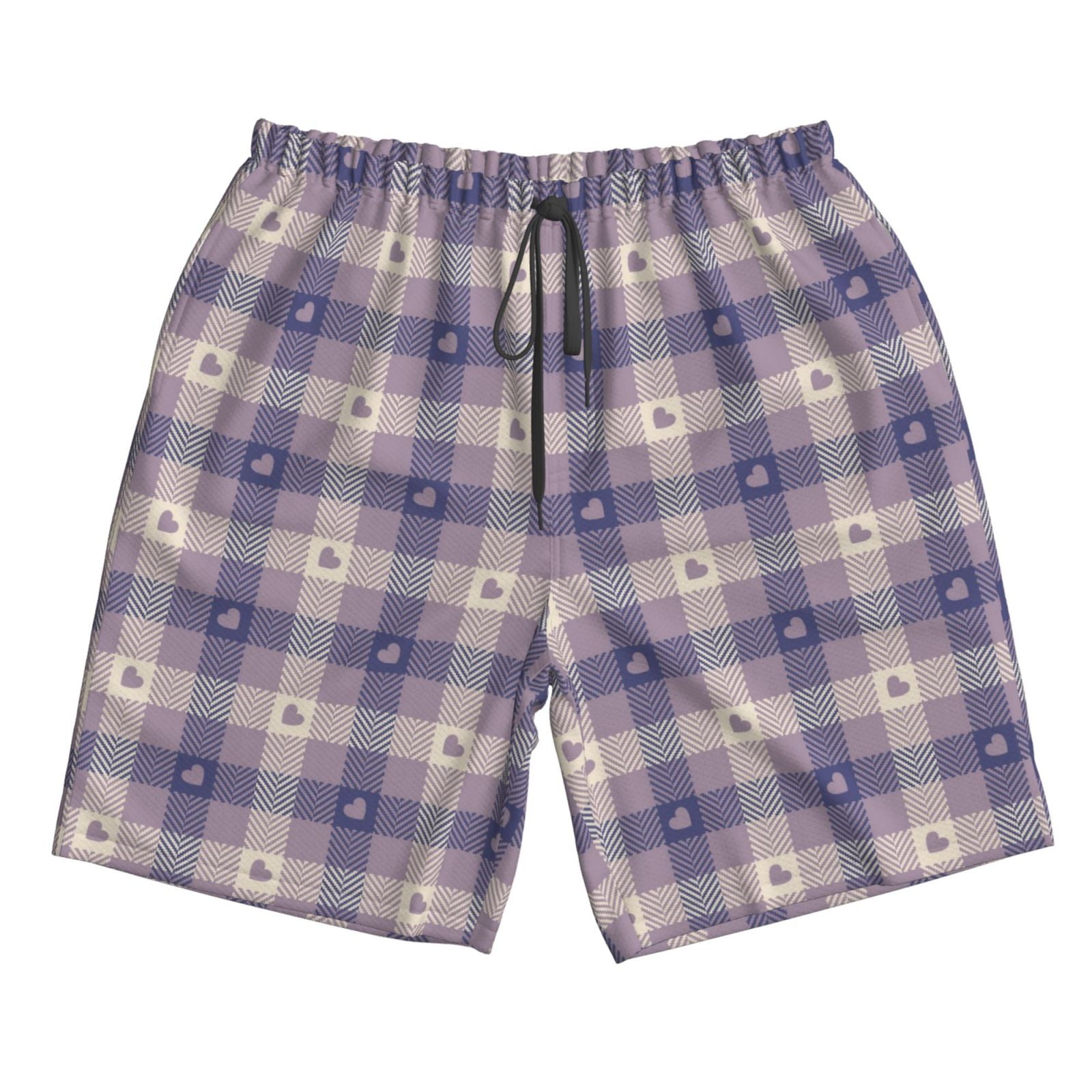 Naloa Heart Check Plaid Men's Beach Shorts, Surfing shorts, Swim trunks, Quick Dry Swim Trunks for Surfing Beach Fun - XX-Large