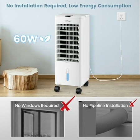 Costway Evaporative Air Cooler Fan Portable Oscillating Swamp with 3 Speeds Modes Remote - White