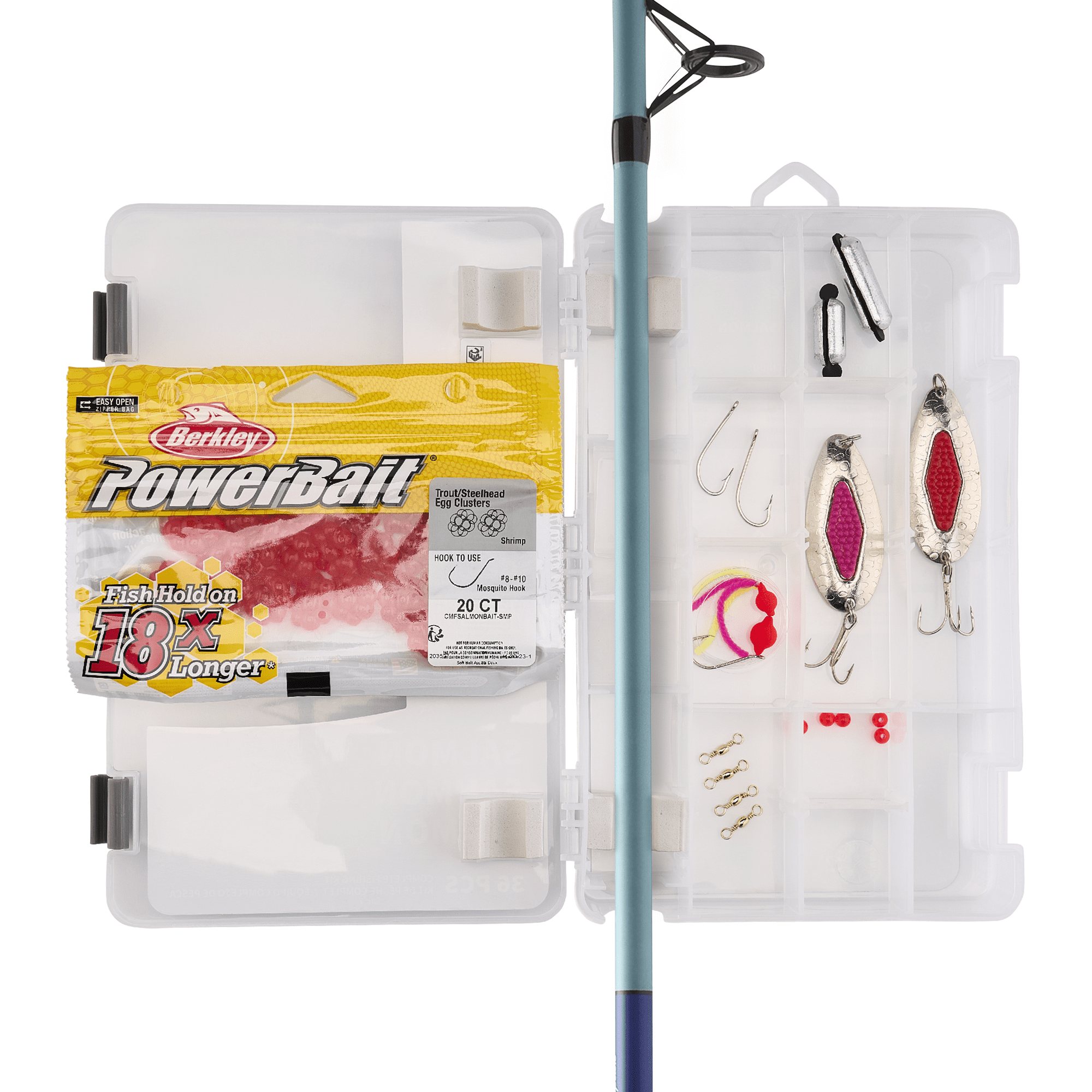 Shakespeare Catch More Fish 3 Spinning Fishing Combo Kit, Salmon