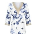 thumbnail image 4 of Teissuly Fashion Women's Summer V-Neck 3/4 Sleeve Lace Print Casual T-shirt Blouse, 4 of 5