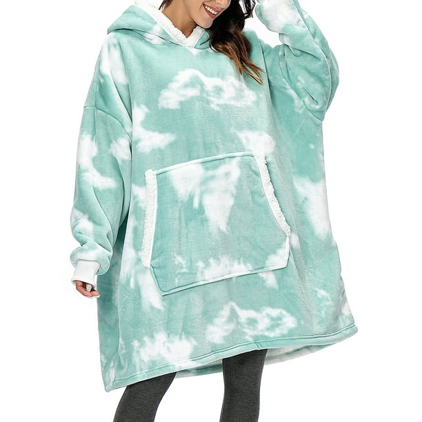 Women Wearable Blanket Hoodie Sweatshirt Tie Dye Print Oversized Plush