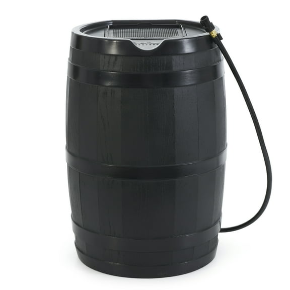 FCMP Outdoor RC45 45 Gal Outdoor Rain Water Catcher Barrel Container, Black