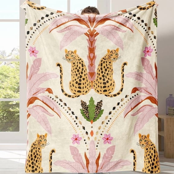Bohemian Leopard Flannel Blanket, Leopard Pattern Blanket, Soft Warm Sofa Bed Throw, Lightweight Travel Camping Office Chair Cover, Ideal Gift for Home Comfort