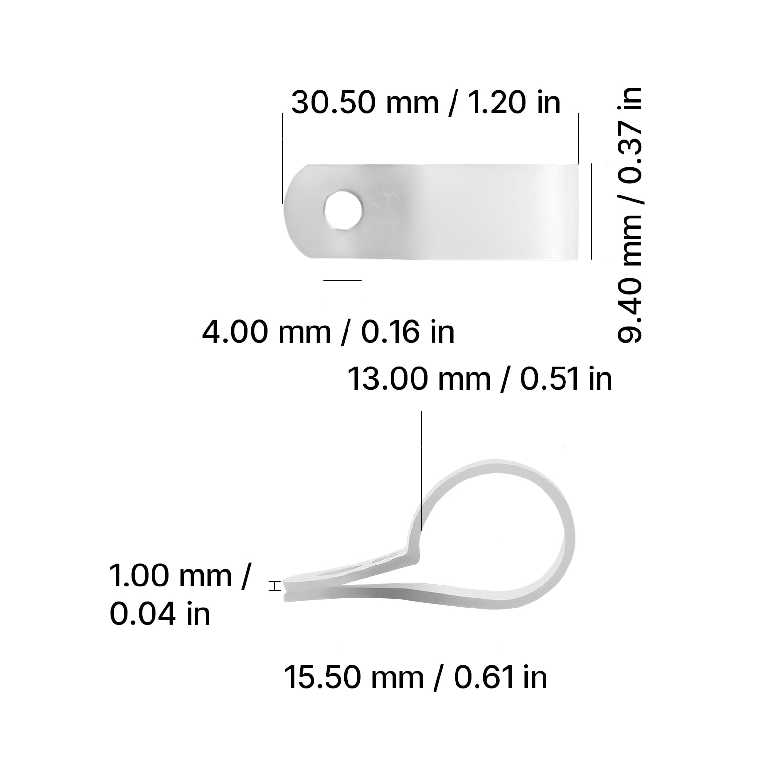 KFFKFF R-Type Cable Clip, 0.51 in Wire Clamp, 100 Pack Nylon Screw Mount Cord Fastener Clips with Screws, Electrical Wire Clamp for Cable Management, Wire Organizer & Cord Holder (White)
