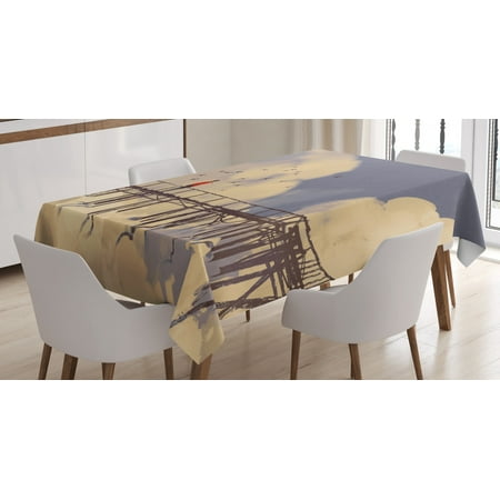 

Art Tablecloth Man Standing on Unsafe Bridge Looking at Clouds Outdoor Depression Loneliness Art Print Rectangular Table Cover for Dining Room Kitchen 60 X 84 Inches Multicolor by Ambesonne