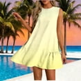 thumbnail image 2 of Vestido Corto para Mujeres Verano Moda Casual Impreso Lado Plisado Cuello Redondo sin Mangas, 2 of 7