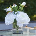 thumbnail image 2 of Enova Home Artificial 3 Large Silk Roses Flowers Arrangement in Clear Glass Vase with Faux Water (White), 2 of 4