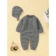 thumbnail image 2 of hirigin Baby Boys Girls Romper Outfit, Round Neck Long Sleeve Snap Closure Knitted Jumpsuit and Hat, 2 of 9