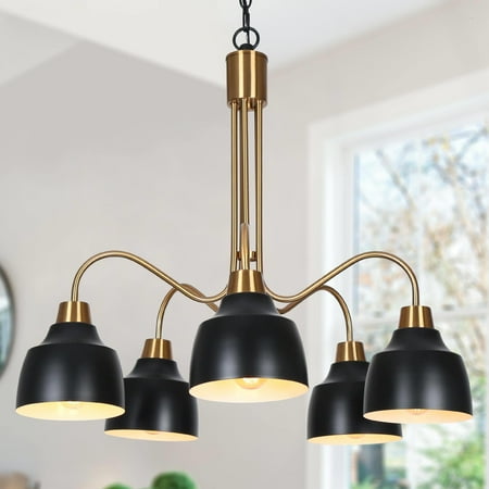 

LNC Macao 5-Light Matte Black and Gold Modern/Contemporary Chandelier 22 Lx22 Hx22 D