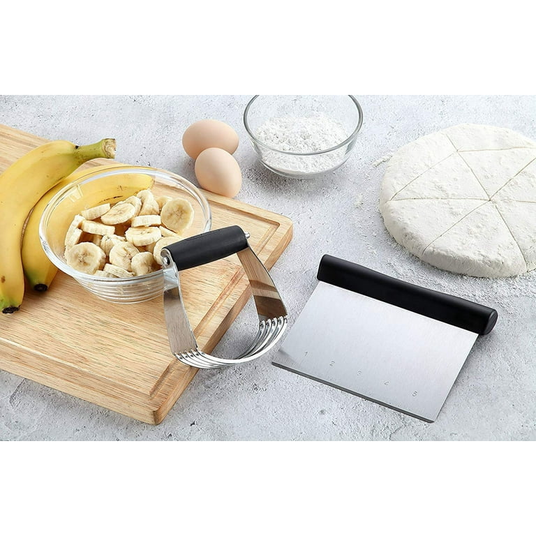 Stainless Steel Pastry Scraper - Dough Bench Scraper Bread Cutter Chopper  with Non-Slip Wooden Handle and Measuring Scales for Kitchen