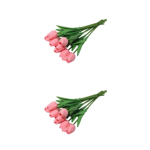 Flores artificiales Toystoory PU de apariencia realista para decoración del hogar DIY no tóxico Rosa 2Conjunto