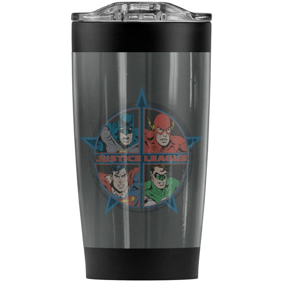 Justice League Four Heroes Stainless Steel Tumbler 20 oz Coffee Travel Mug/Cup, Vacuum Insulated & Double Wall with Leakproof Sliding Lid | Great for Hot Drinks and Cold Beverages