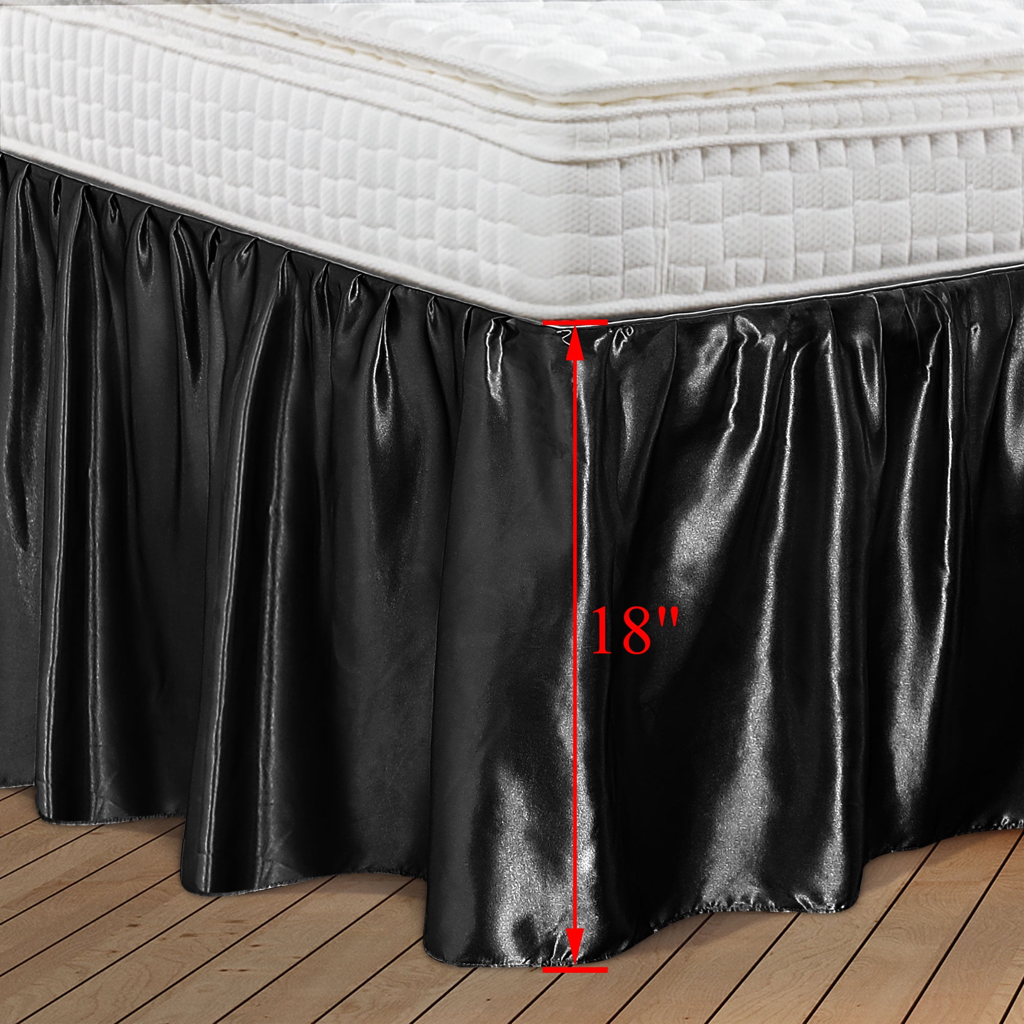 PiccoCasa Satin Silk Wrap Around Bed Skirt Dust Ruffle 18" Drop, Twin Black