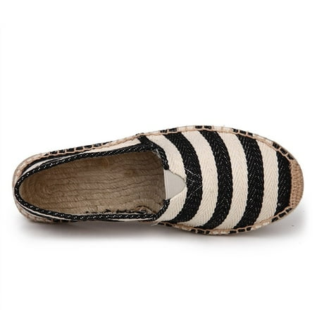 

Cathalem Casual Dress Shoes for Women for Work Ladies Fashion And Leisure Vintage Two Tone Stripe Hand Stitching Espadrilles Shoes Black 8