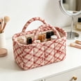 thumbnail image 4 of Cadancy Storage Basket Makeup Organizer with Handle Quilted Cosmetic Caddy Divided Compartments Portable Vanity Bathroom Bedroom Organizer for Toiletries Skincare Supplies, 4 of 9