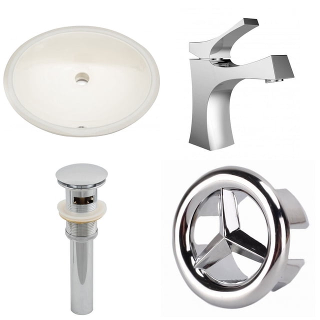 19.5-in. W CUPC Oval Bathroom Undermount Sink Set In Biscuit - Chrome Hardware - Overflow Drain Incl. AI-25998