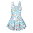 thumbnail image 5 of COEQINE Swim Dress for Girls with Built-in Liner & Flowy Skirt, Scoop U-Neck V-Back Playful Tankini Style Easter Swimsuit for 6-7 Year Olds, Polyester Spandex, Easter Bunny Egg Rainbow Blue, 5 of 8