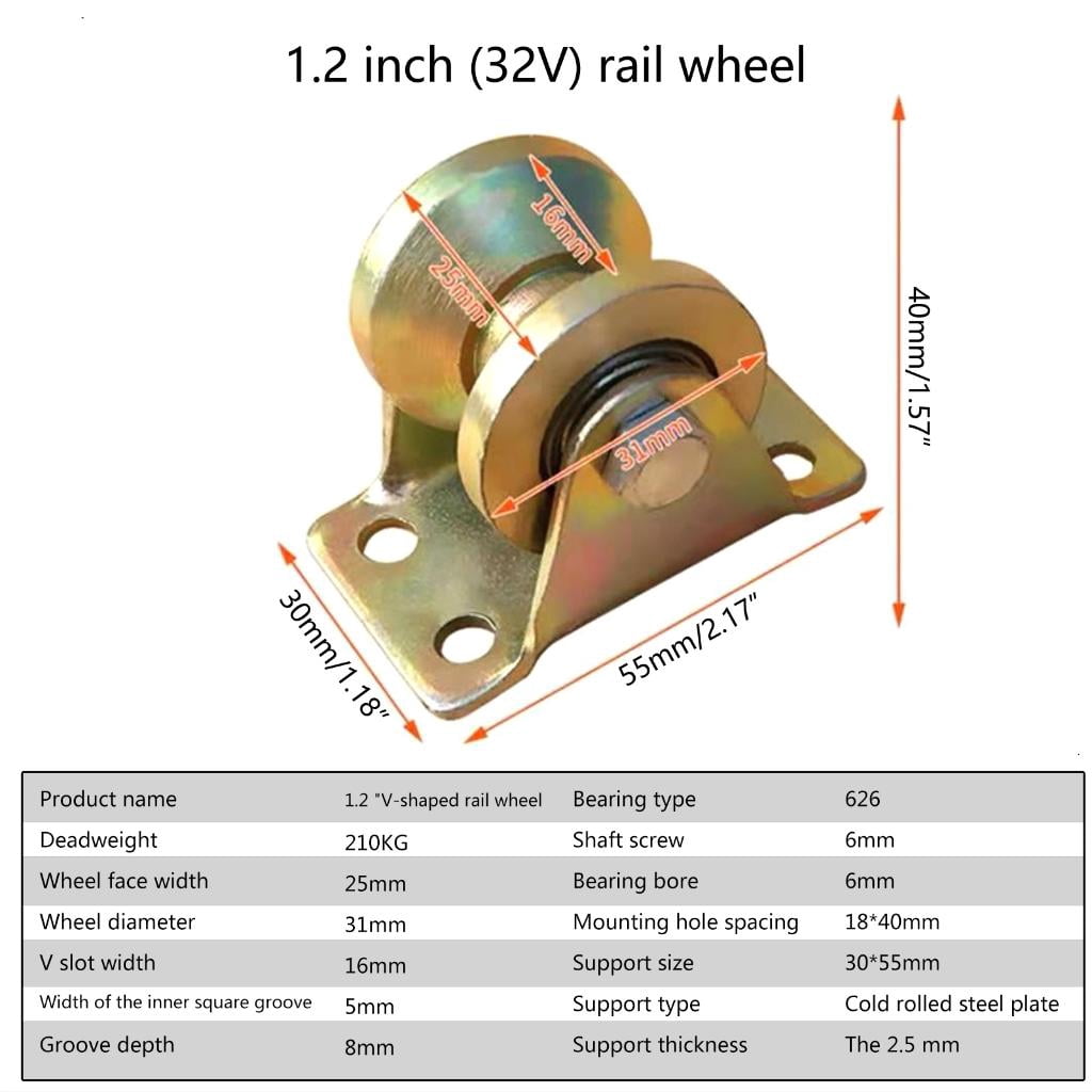 CEORPER 1.2in V Groove Wheel Pulley Sliding Gate Wheel Heavy Duty Caster Rigid Track Roller Rolling Gate Wheels Electroplated