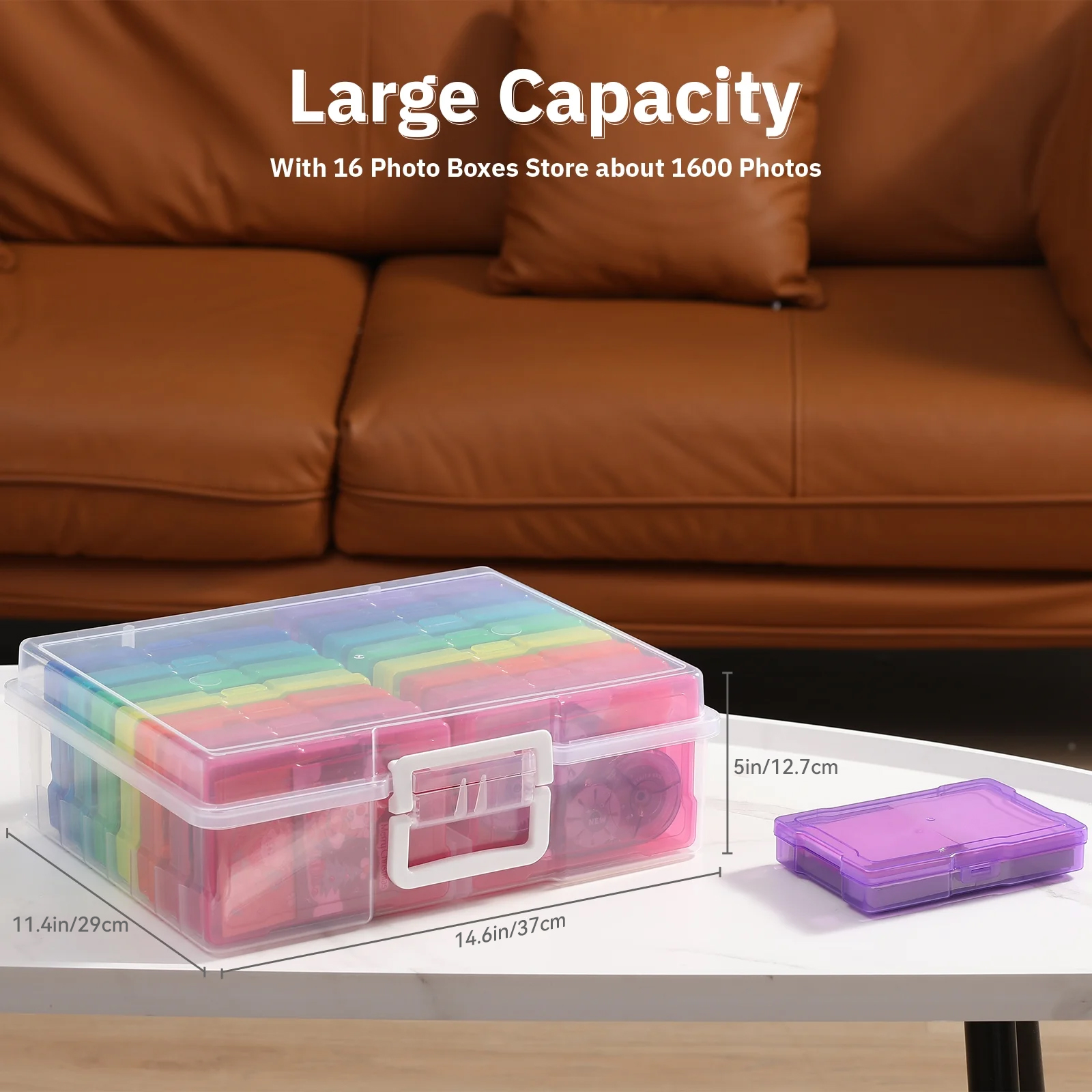 Novelinks Transparent 4" x 6" Photo Cases and Clear Craft Keeper with Handle - 16 Inner Cases Plastic Storage Container Box (Multi-colored)