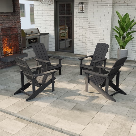 ACEGOSES 4 Pcs Adirondack Chair Weather Resistant for Patio Garden, Backyard,Porches and Indoors,Black