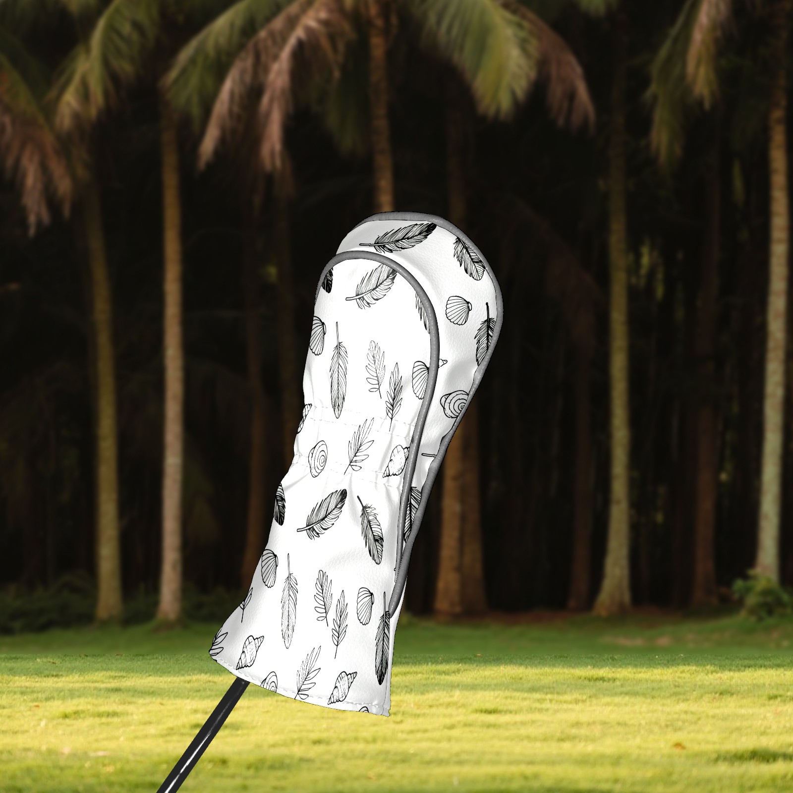 Golf Club Covers, White LeafFeather Premium PU Leather Driver Hybrid Putter Head Covers with Velvet Lining, Waterproof Golf Gifts for Men Women