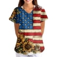 thumbnail image 3 of 4th of July Womens Scrub Tops Loose V Neck American Flag Print Scrubs Short Sleeve USA 250th Anniversary Patriotic Scrub Shirts Nursing Workwear Medical Nurse Uniform with Pockets Sky Blue M, 3 of 5