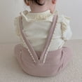 thumbnail image 6 of Odeerbi 5-14M Infant Girls Rib Knit Cotton Overall Pants Children's Lace Trim Jumpsuit Romper Backpack Long Pants Spring Fall High Waist Suspenders Bottoming Pants Purple, 6 of 6