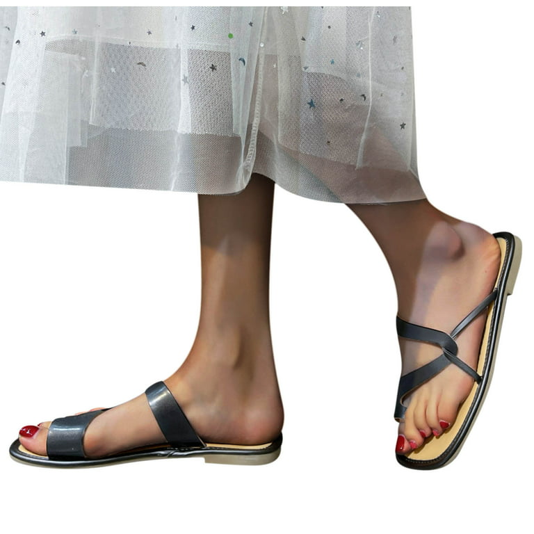 Cethrio Womens Summer Comfort Flats Sandals- Wide Width Flat Beach