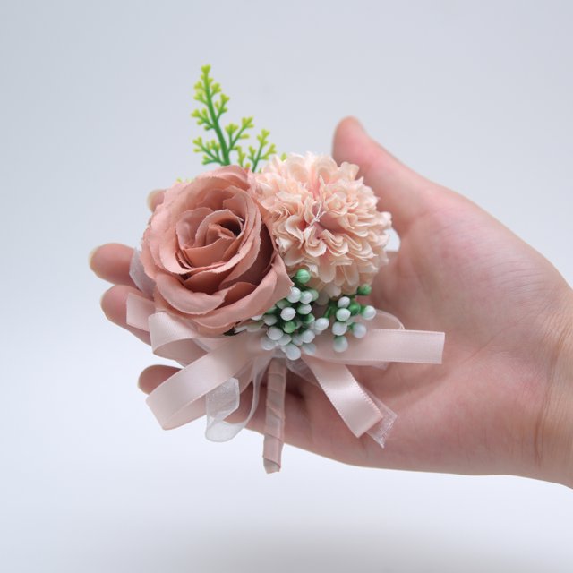 Flor de pecho para novio de boda en estilo forestal, flor de muñeca de simulación, flor falsa para banquete, flor de solapa para mejor amigo, suministros para bodas