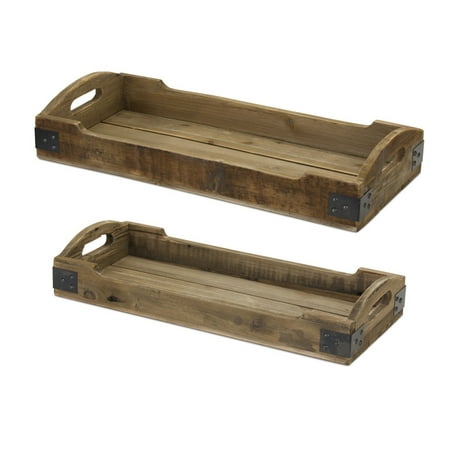 

Contemporary Home Living Set of 2 Brown Wood Table Top Tray with Iron Hinge 23.5