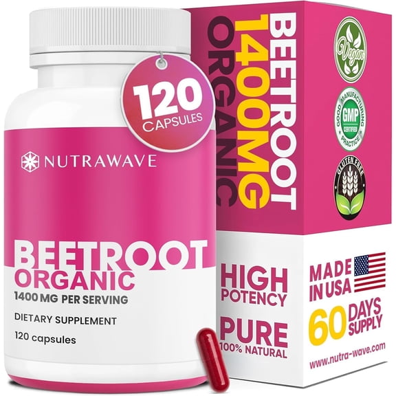Nutra Wave Organic Beetroot Capsules 1400Mg – Nitric Oxide Booster – Flavorless – 120 Count