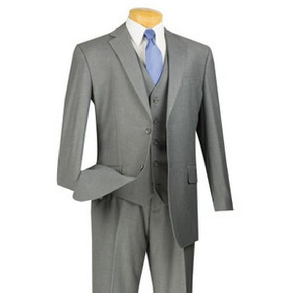 3 Piece Suit Gray Mens Vested 2 Button Traditional Fit Work Office Business Vinci V2TR