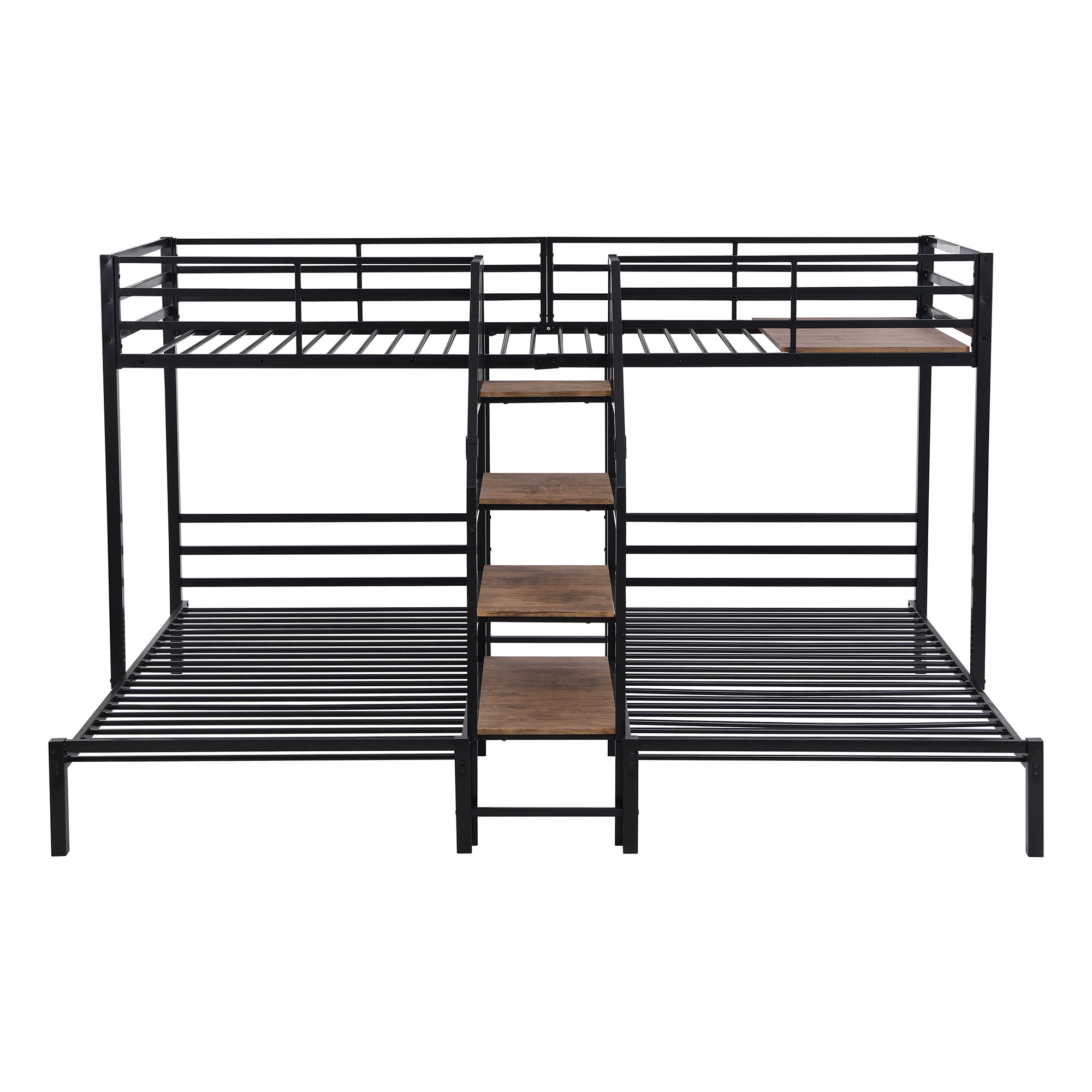 Twin over Twin & Twin Metal Bunk Bed,Triple Bunk Bed 3 Beds Bunk Bed with Storage Shelves Staircase,Black