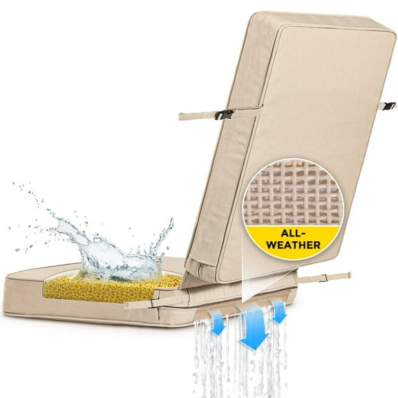 SUNROX FadeShield Water Resistant Deep Seat Cushion Set with DryMesh Drainage, DryFast Foam Outdoor Chair Cushion Set 18"x37"x3" Husk Birch