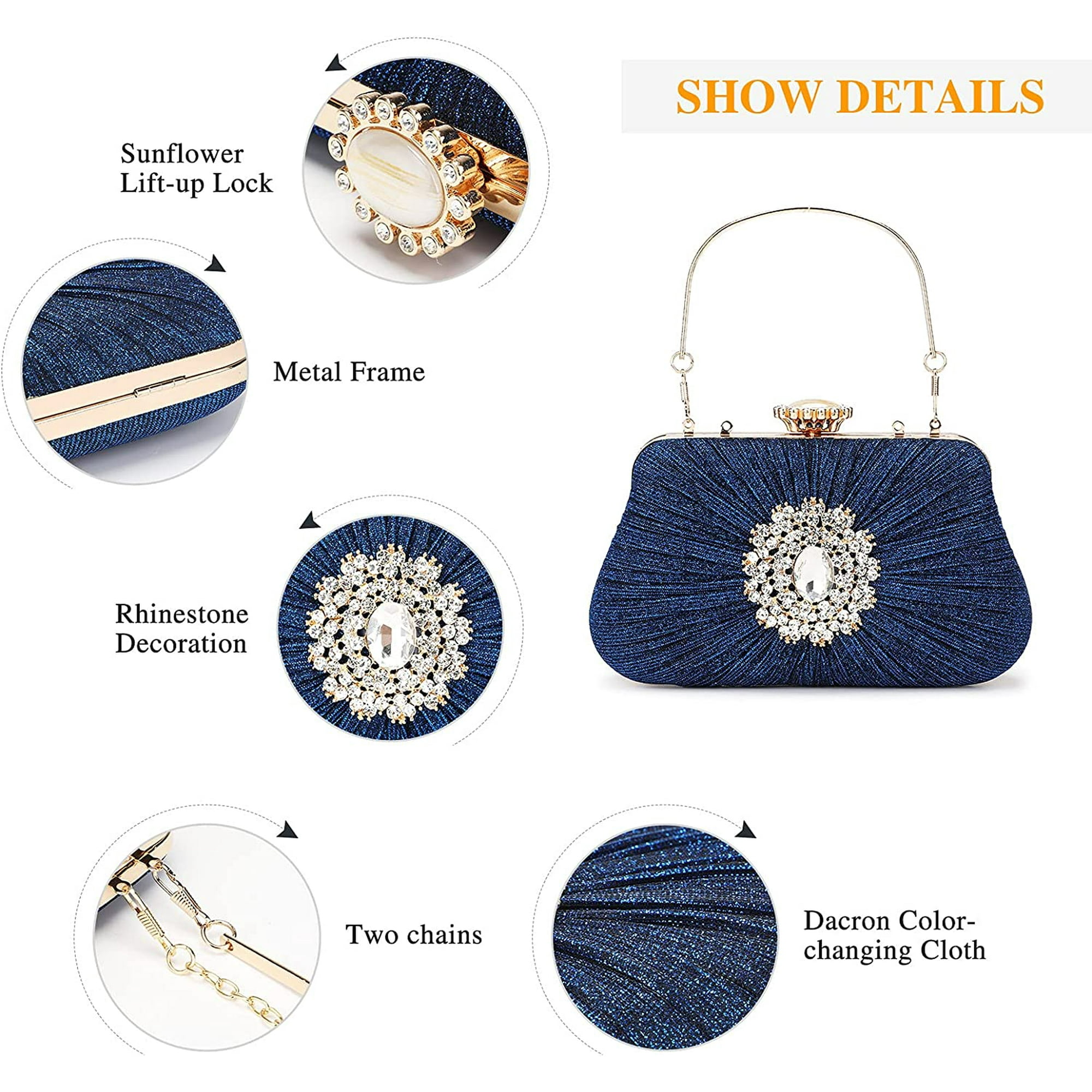 Queto Evening Bag Wedding Clutch Purse Women Shoulder Bag Detachable Chain Superb Gift For Party blue