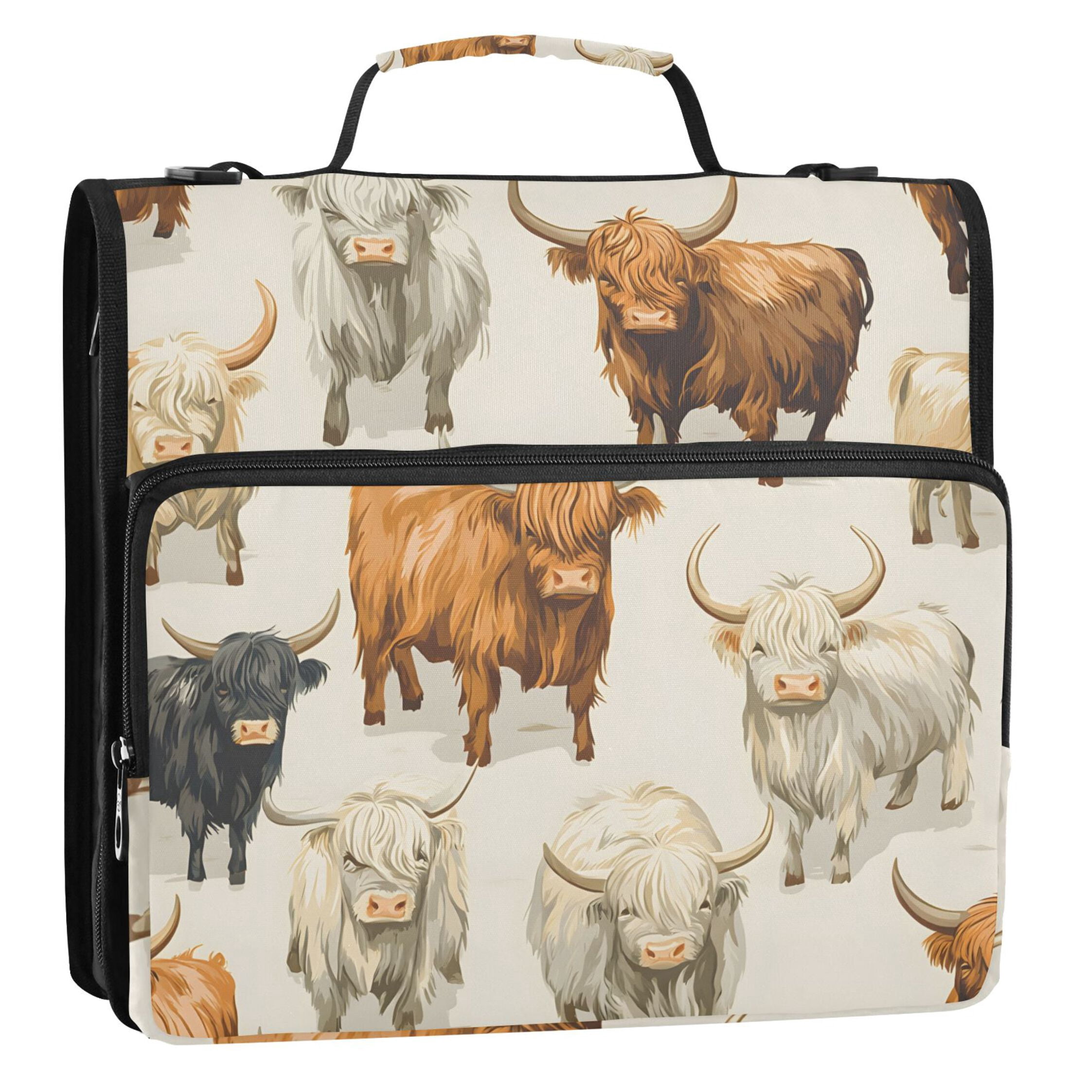 ALAZA Zipper Binder Highland Cows 3 Ring Trapper Keeper File Folder Organizer Bag