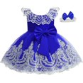 thumbnail image 1 of Baby Girls Flower Pageant Lace Dress Wedding Bowknot Gown with Headwear 0-6T, 1 of 6