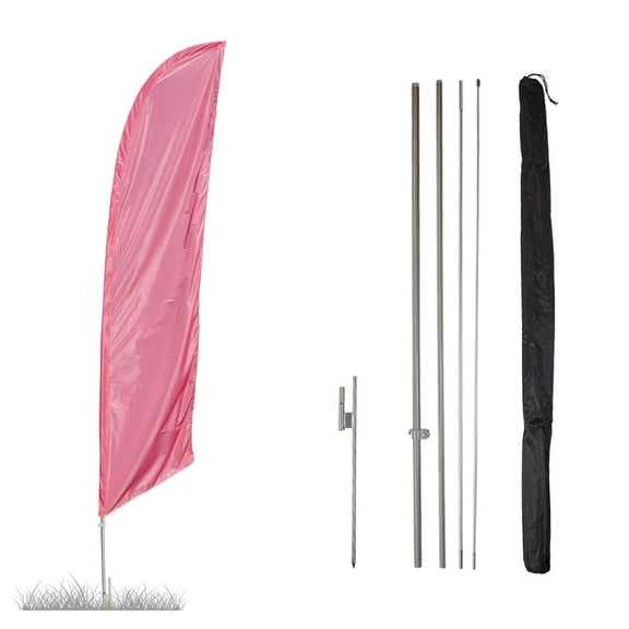 Vispronet - Pink Solid Feather Flag Kit - 13.5ft Knitted Polyester Swooper Flag with Pole Set and Ground Spike - Dyed in The USA