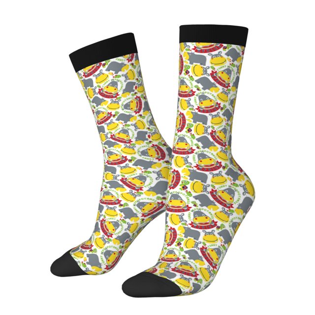 Fotbe Hippopotamus Calcetas Largas con Estampado para Hombre y Mujer – Calcetas de Compresión Transpirables y Elásticas, Viajar y Uso Diario Talla 5-11