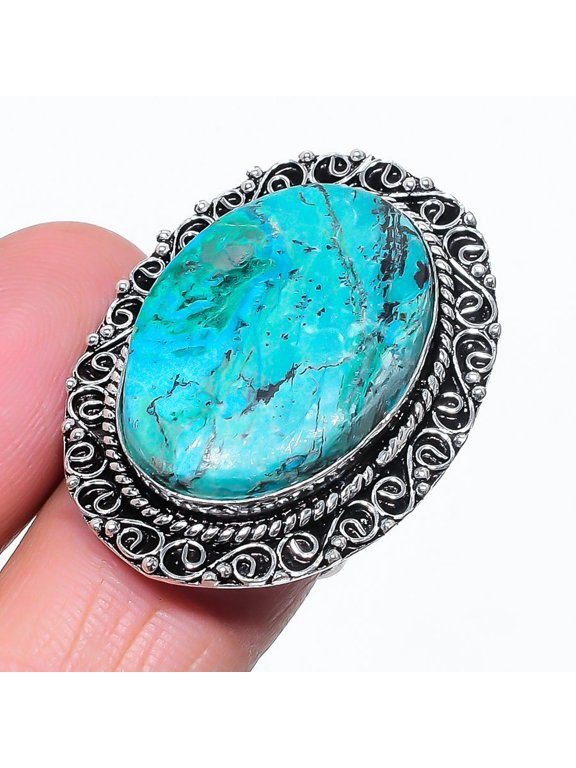 Chrysocolla Oval Shape Gemstone Adjustable Ring Handmade Vintage Jewelry VR 2759