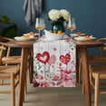 thumbnail image 2 of Pink Valentine's Day Table Runner - 72 Inch Long, Kitchen Dining Table Runner Dresser Scarves, Spring Floral Wooden Love Heart Farmhouse Decor for Coffee Tables Wedding Party Banquet, 2 of 8