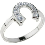 Horseshoe Jewelry Dainty 925 Sterling Silver CZ-Studded Ladies Horseshoe Ring, Sterling Silver Ring, Size 9.75